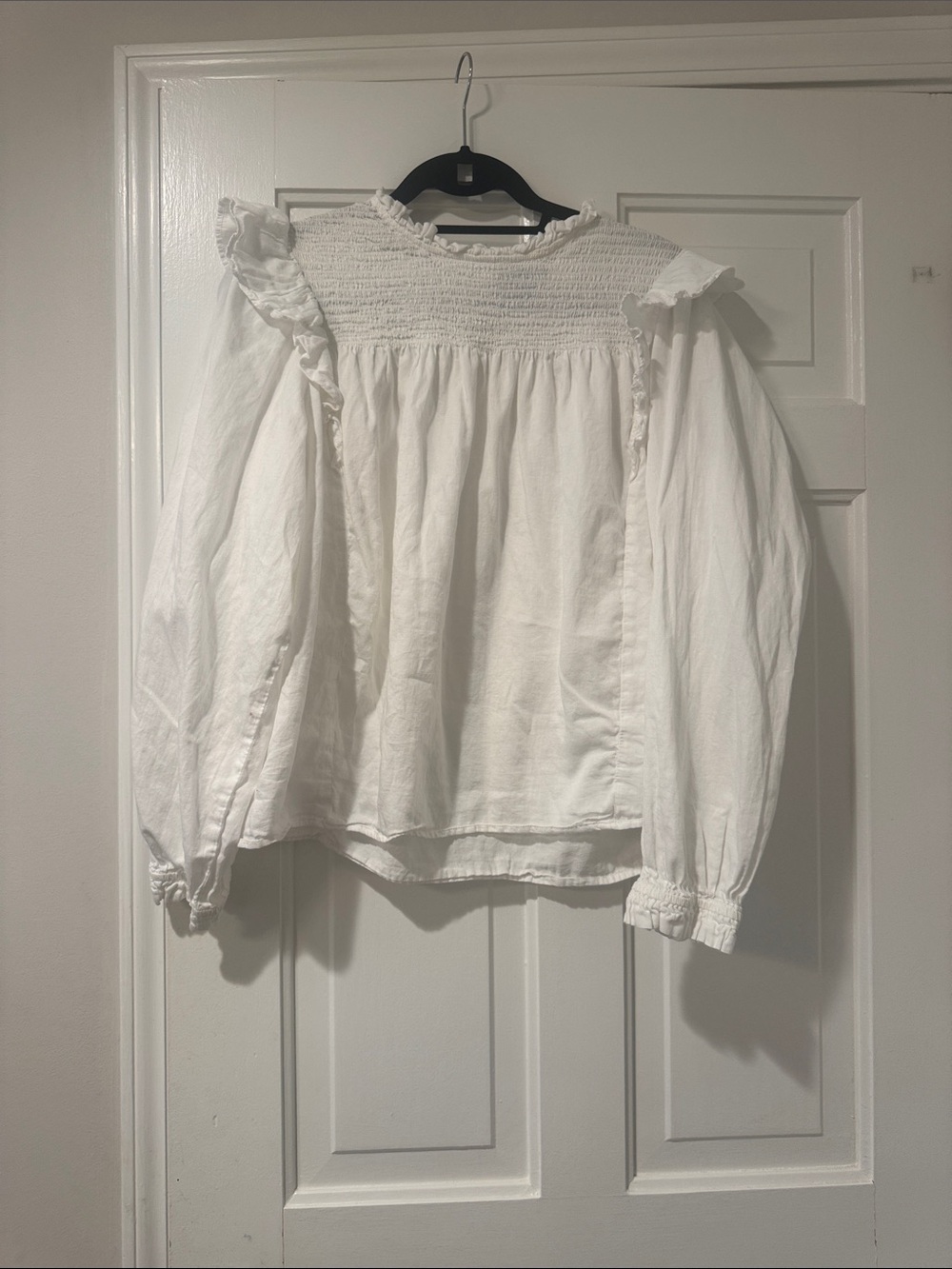 Gap White Ruffled Smocked Peasant Blouse
